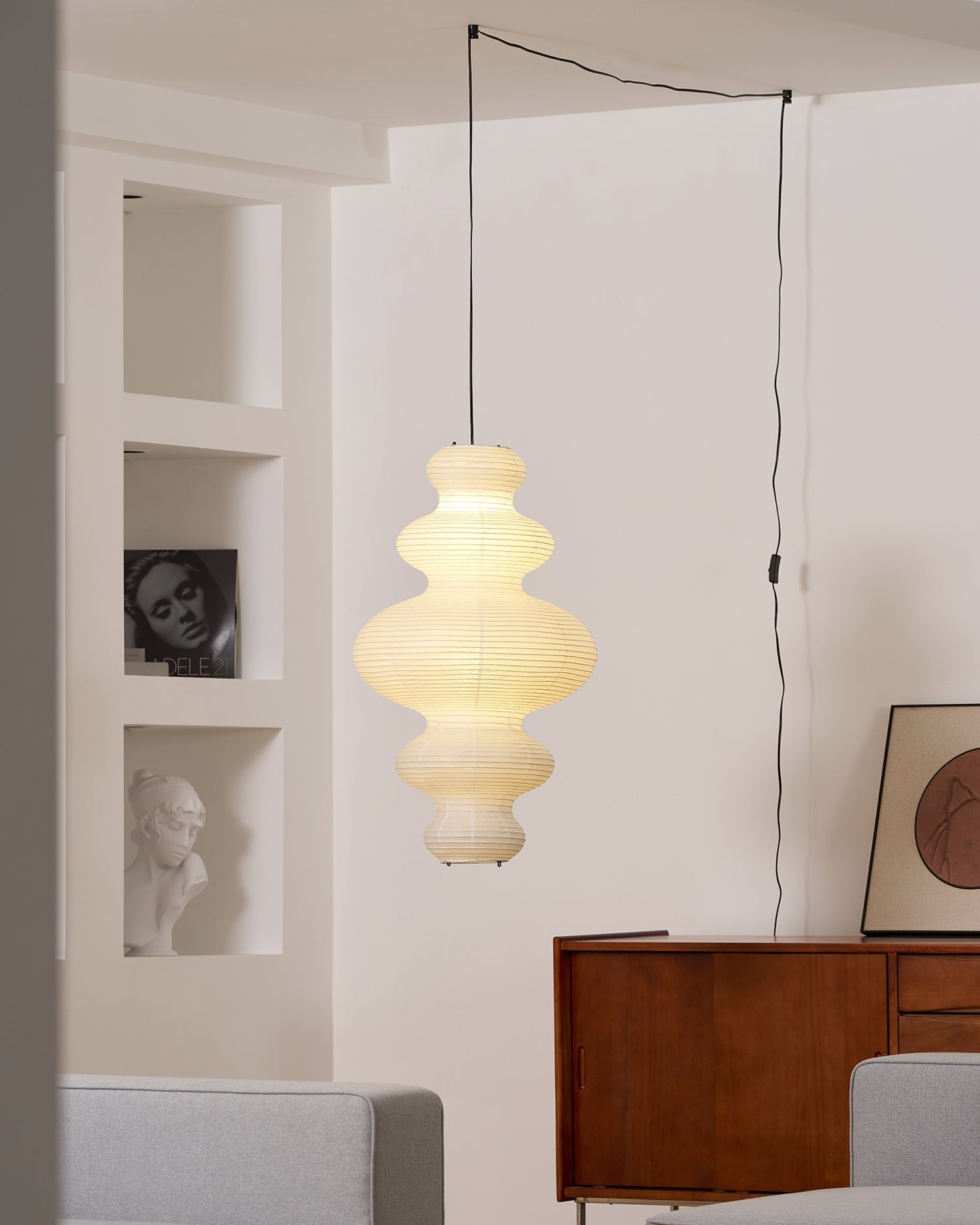 LumenRipple rispapperpendellampa med sladd, handgjord