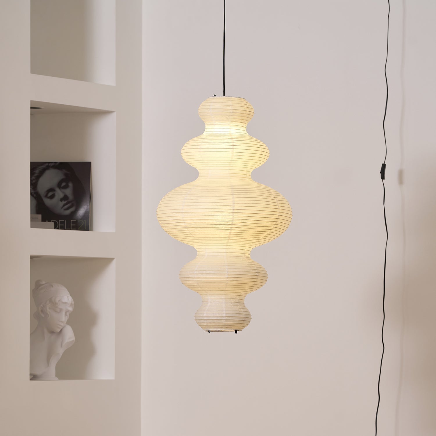 LumenRipple rispapperpendellampa med sladd, handgjord