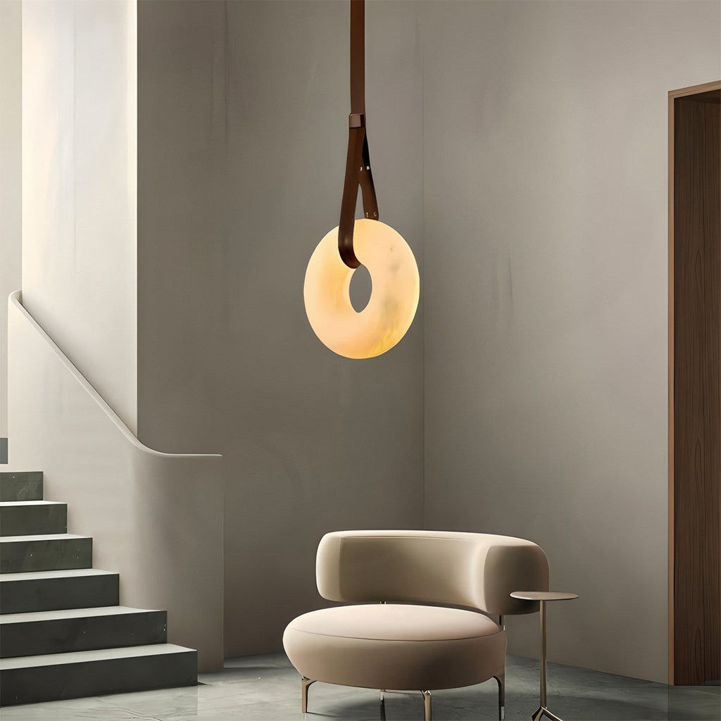 AuroraHalo Levitating Alabaster Pendant Light With Leather Straps
