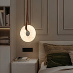AuroraHalo Levitating Alabaster Pendant Light With Leather Straps
