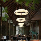 AuroraHalo Levitating Alabaster Pendant Light With Leather Straps