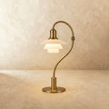 Aurelia frostad glasbordslampa med aluminiumarm och mjuk omgivningsbelysning