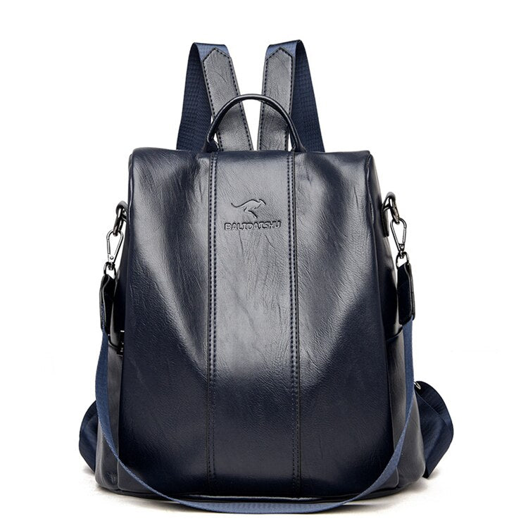 Theft-Proof Leather Backpack for Women in Vintage Style