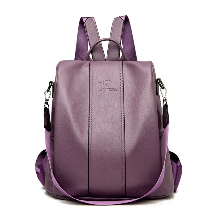 Theft-Proof Leather Backpack for Women in Vintage Style