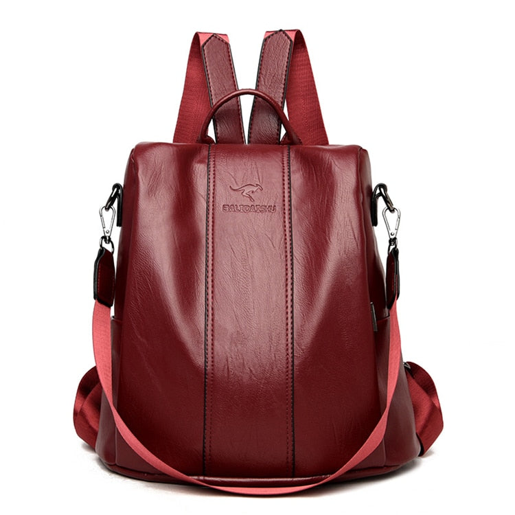 Theft-Proof Leather Backpack for Women in Vintage Style