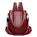 Theft-Proof Leather Backpack for Women in Vintage Style