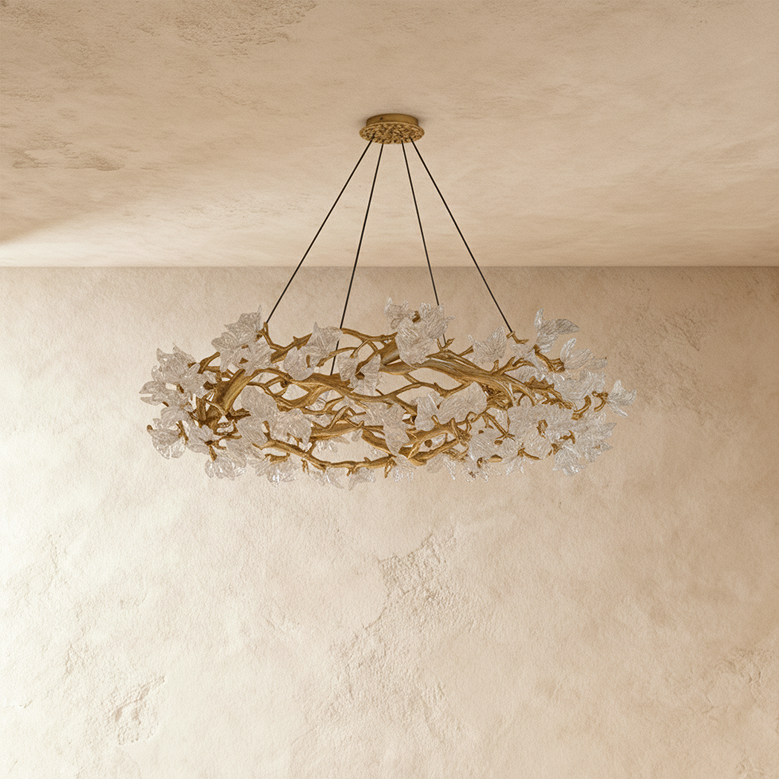 Petalwave Crystal Brass Chandelier With Split Petal Design