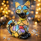 Artistic Tiffany Cat Lamp with Warm Amber Glow - Fioriscas