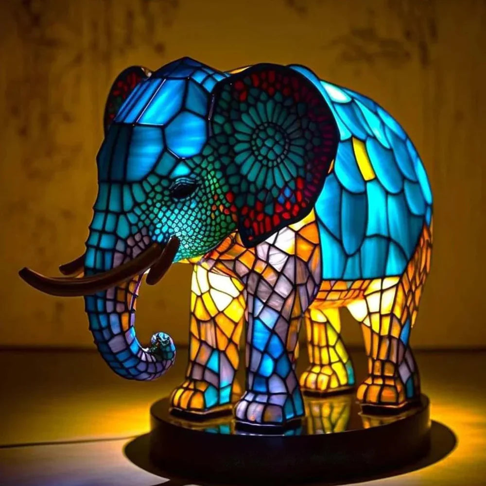 Bunte Akzentleuchte aus Vitrageglas in Tierform, Vitrafauna