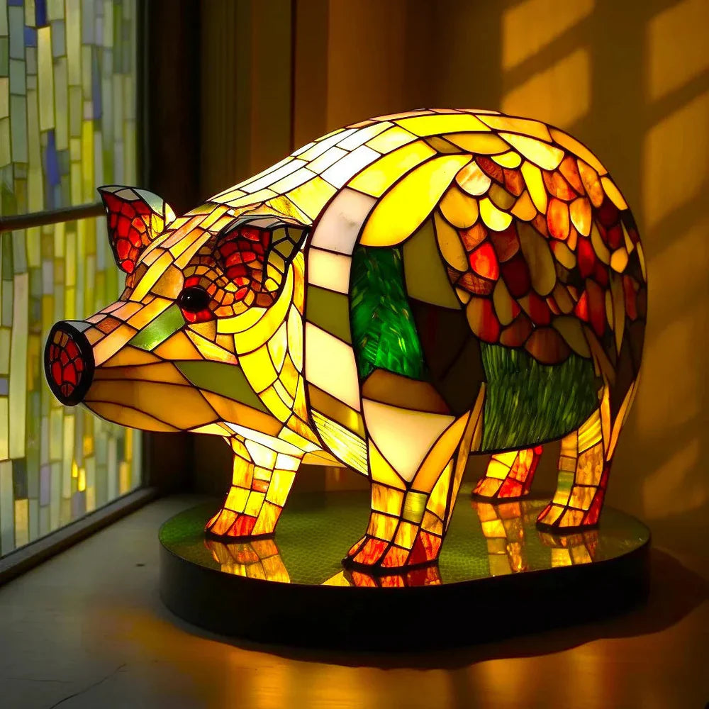Bunte Akzentleuchte aus Vitrageglas in Tierform, Vitrafauna