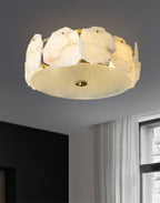 Lampada da soffitto sofisticata a disco piatto in vetro alabastro Zoruvys | Fioriscas