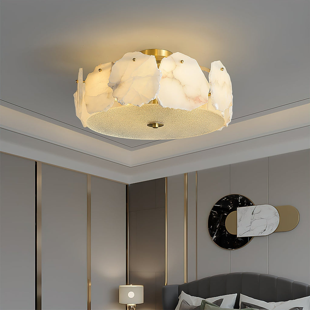 Lampada da soffitto sofisticata a disco piatto in vetro alabastro Zoruvys | Fioriscas