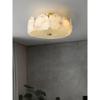 Lampada da soffitto sofisticata a disco piatto in vetro alabastro Zoruvys | Fioriscas