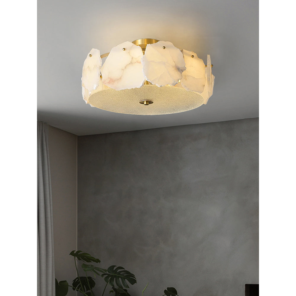 Lampada da soffitto sofisticata a disco piatto in vetro alabastro Zoruvys | Fioriscas