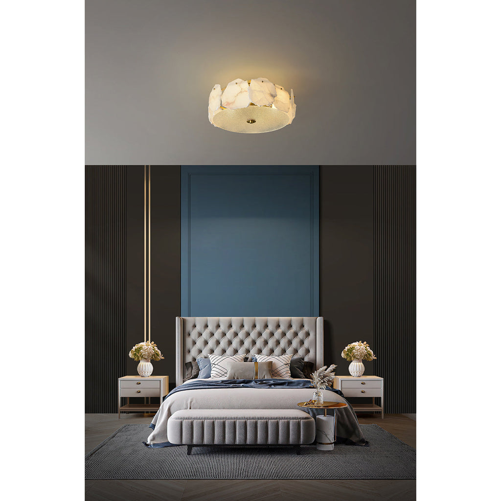 Lampada da soffitto sofisticata a disco piatto in vetro alabastro Zoruvys | Fioriscas