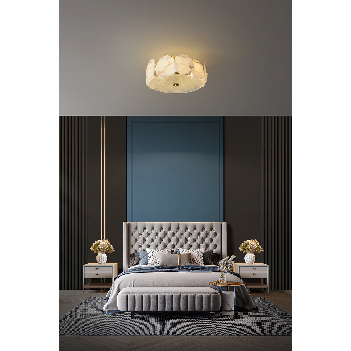 Lampada da soffitto sofisticata a disco piatto in vetro alabastro Zoruvys | Fioriscas