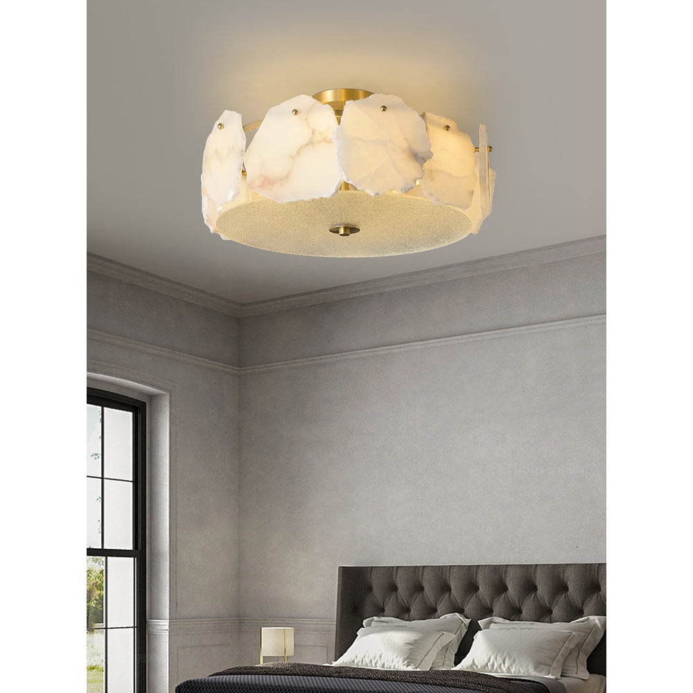 Lampada da soffitto sofisticata a disco piatto in vetro alabastro Zoruvys | Fioriscas