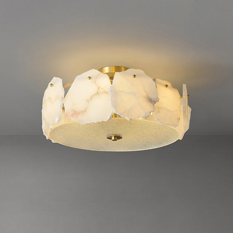 Lampada da soffitto sofisticata a disco piatto in vetro alabastro Zoruvys | Fioriscas