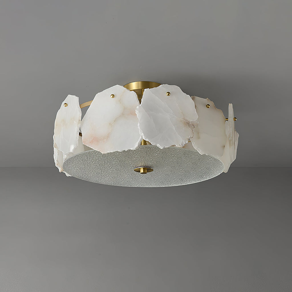 Lampada da soffitto sofisticata a disco piatto in vetro alabastro Zoruvys | Fioriscas