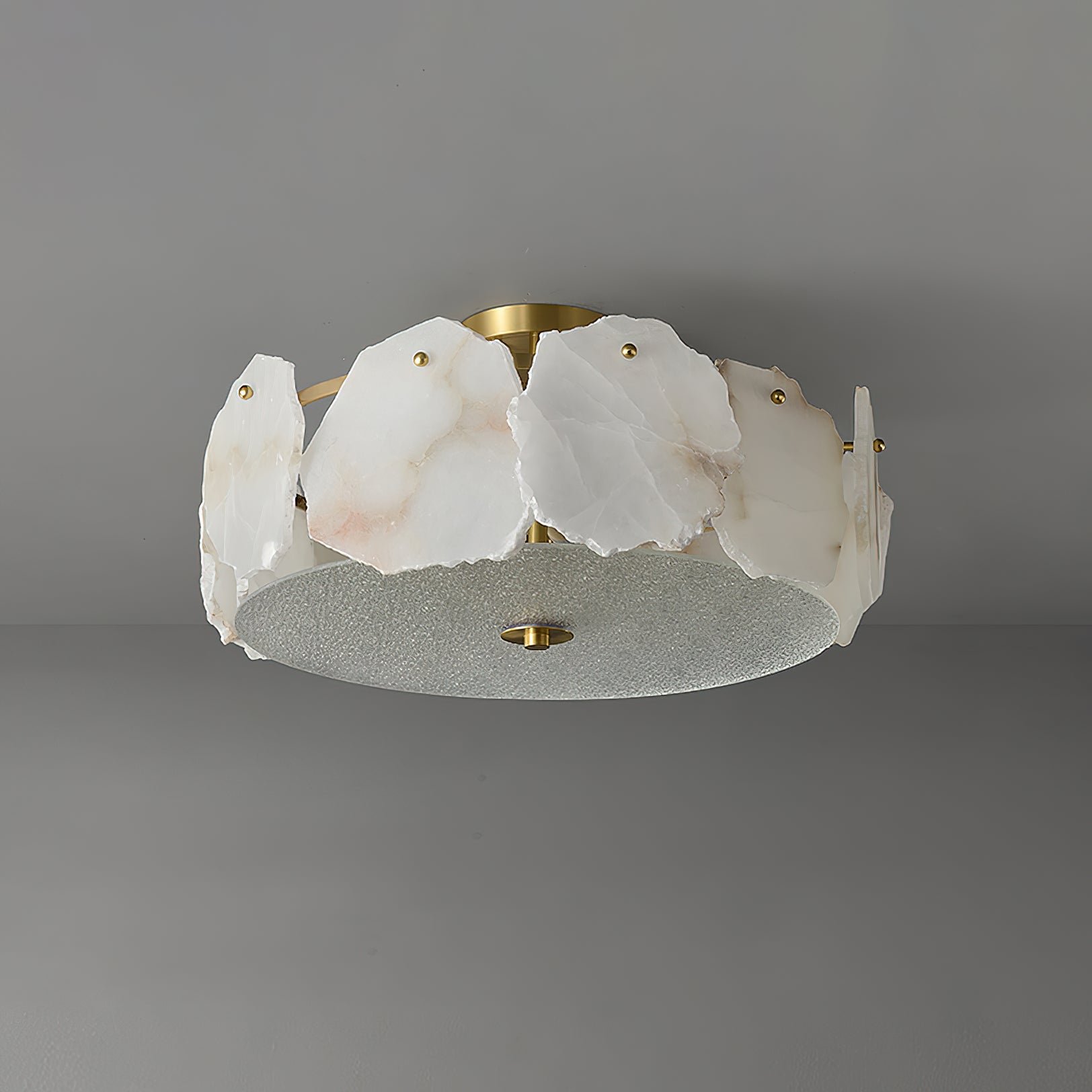 Lampada da soffitto sofisticata a disco piatto in vetro alabastro Zoruvys | Fioriscas