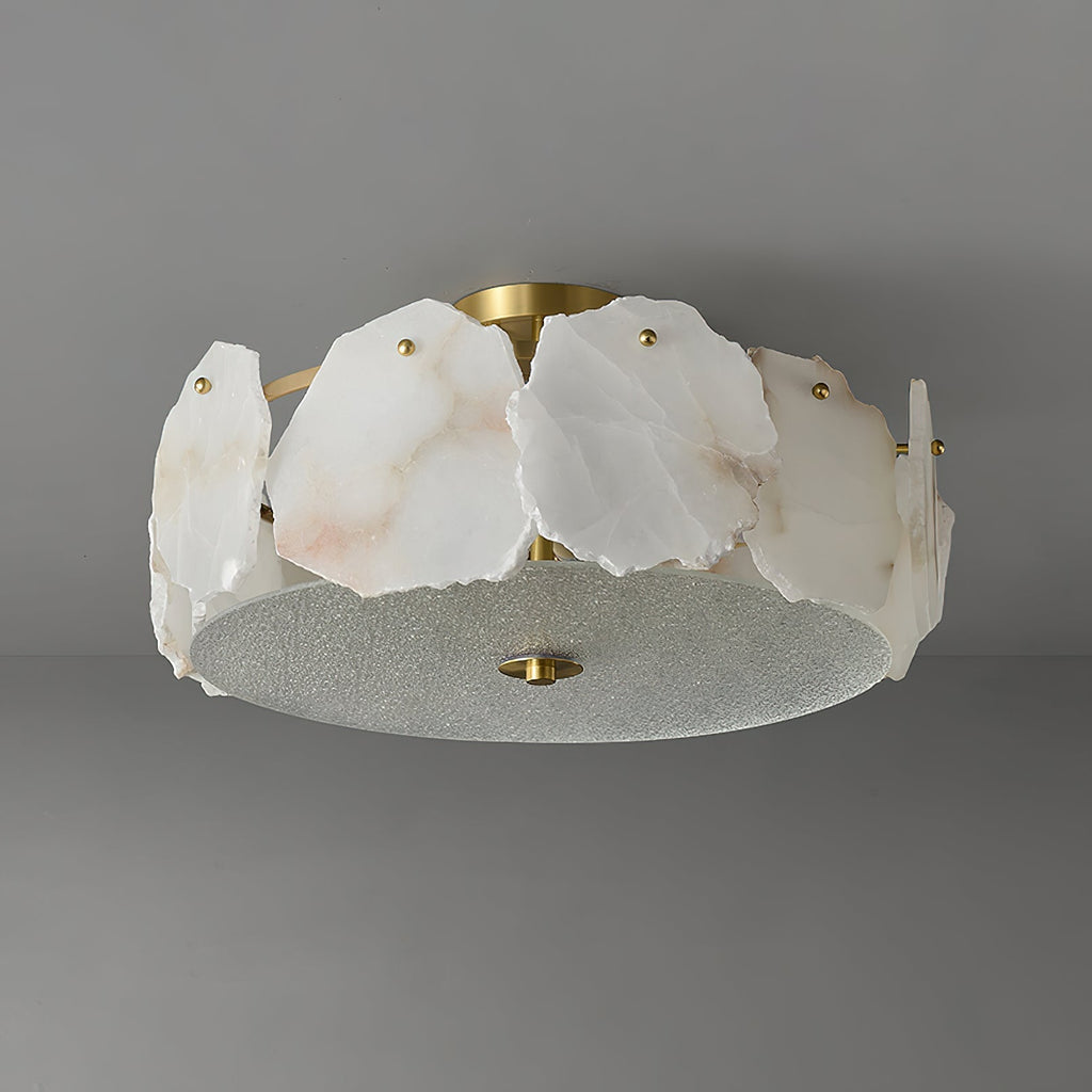 Lampada da soffitto sofisticata a disco piatto in vetro alabastro Zoruvys | Fioriscas