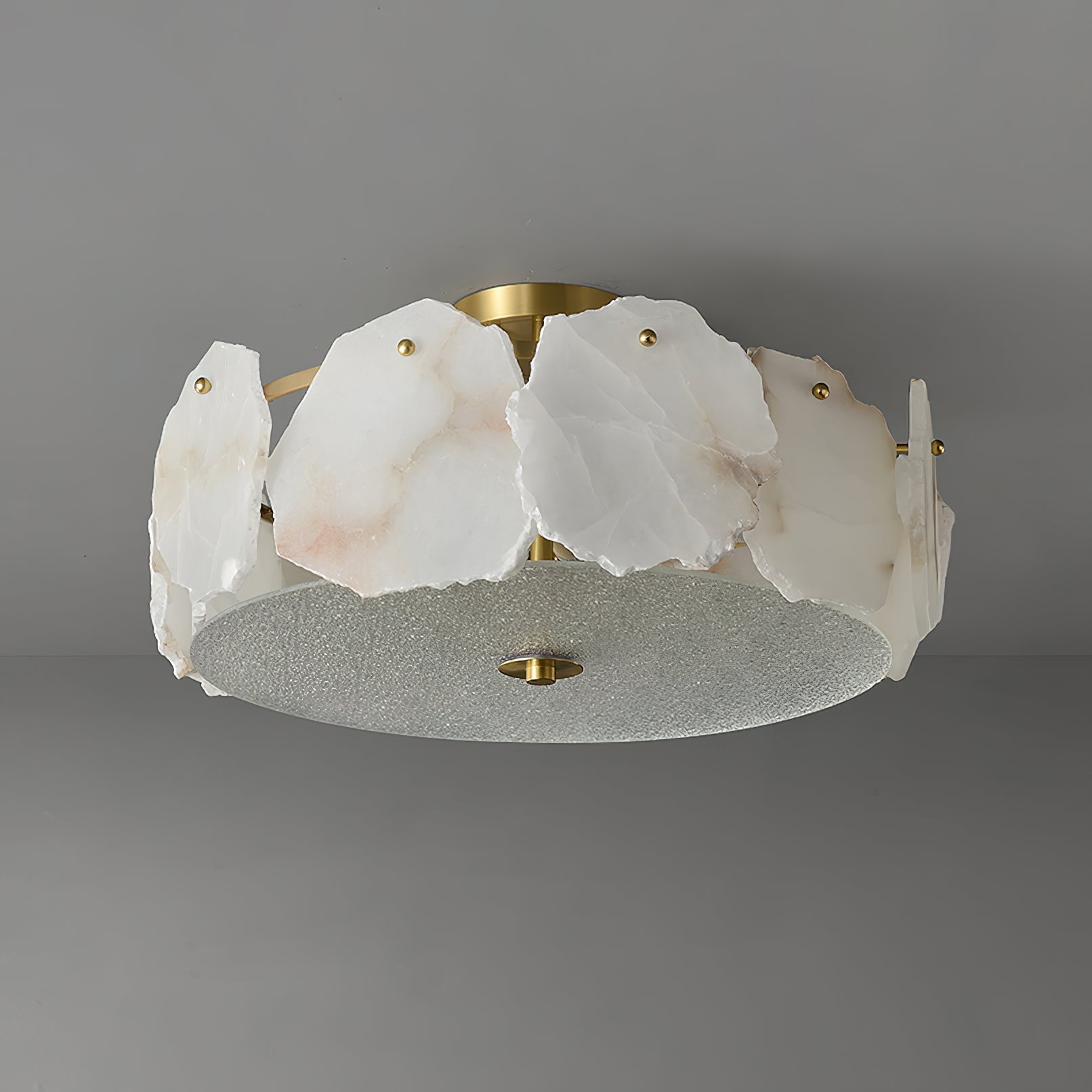 Lampada da soffitto sofisticata a disco piatto in vetro alabastro Zoruvys | Fioriscas