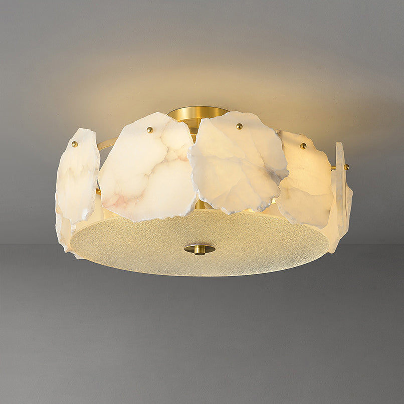 Lampada da soffitto sofisticata a disco piatto in vetro alabastro Zoruvys | Fioriscas