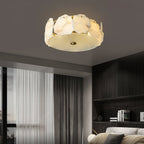 Lampada da soffitto sofisticata a disco piatto in vetro alabastro Zoruvys | Fioriscas
