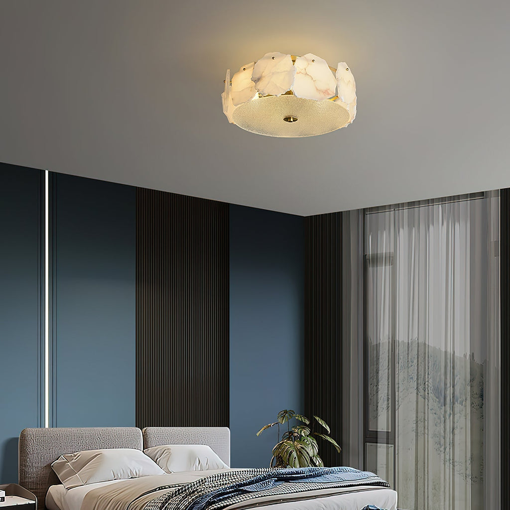 Lampada da soffitto sofisticata a disco piatto in vetro alabastro Zoruvys | Fioriscas
