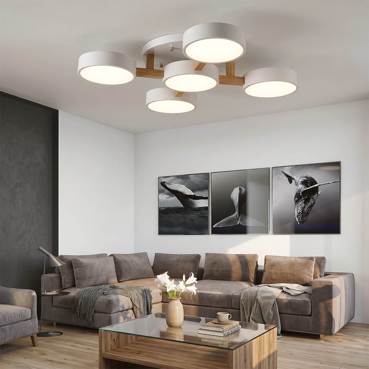 Lampa sufitowa LumaWood Fusion z aluminiowym korpusem i dyfuzorem LED