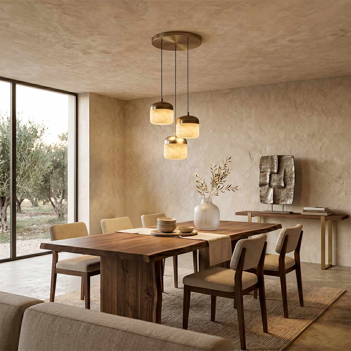 Asteria Alabaster Pendant Light With Marble Shade And Matte Base