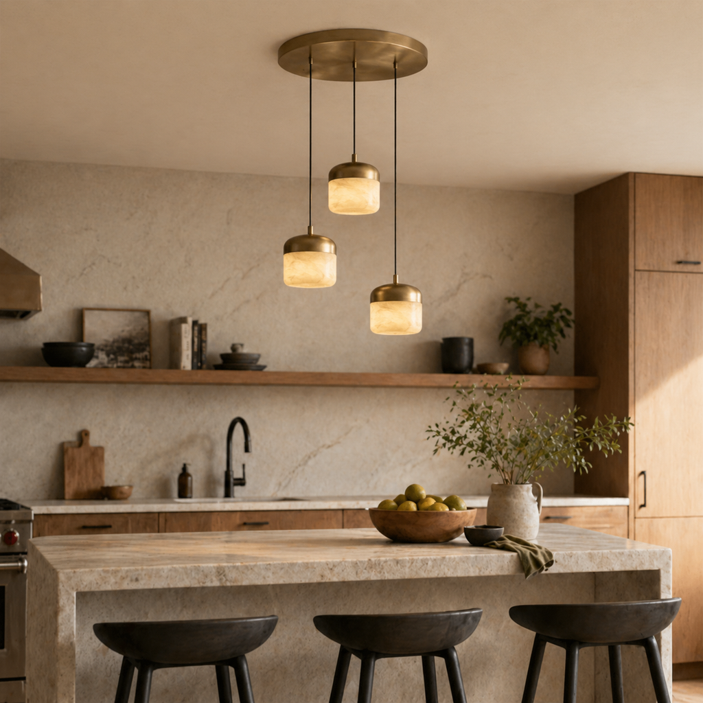 Asteria Alabaster Pendant Light With Marble Shade And Matte Base