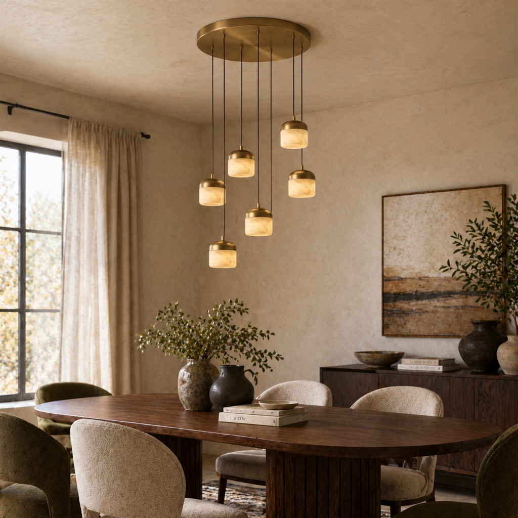 Asteria Alabaster Pendant Light With Marble Shade And Matte Base