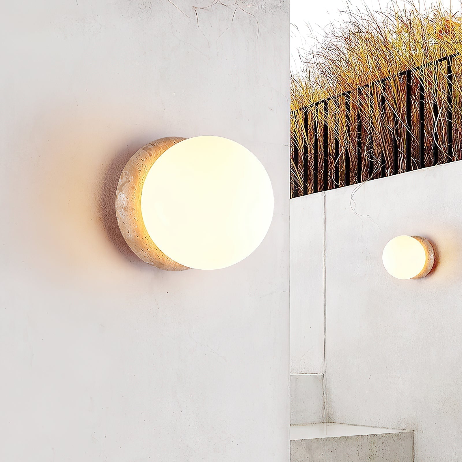 Blikuvys moderne minimalistisk travertin glas væglampe | Fioriscas