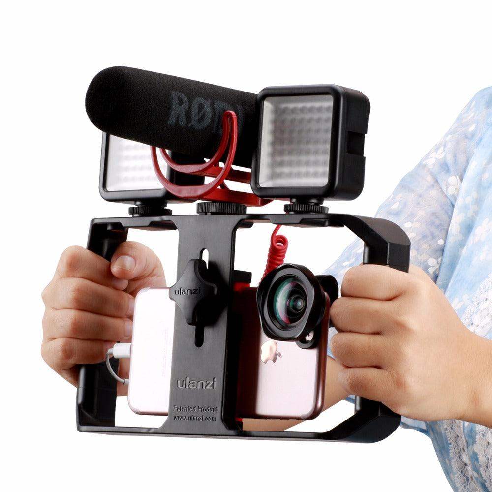 Estabilizador de rig de vídeo para smartphone con monturas de zapata fría para vlogs
