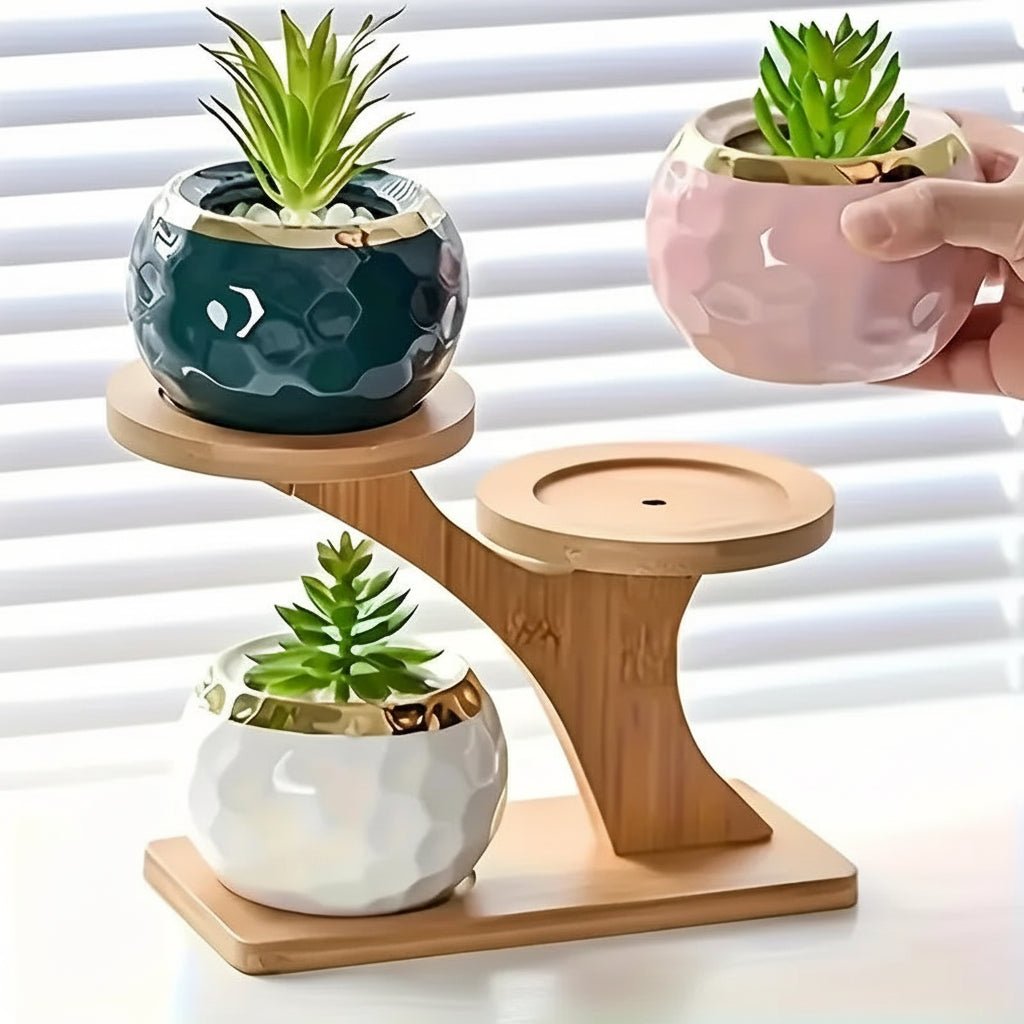 Minimalistische bamboe standaard met 2 niveaus voor woon- en werkruimtes - Fioriscas