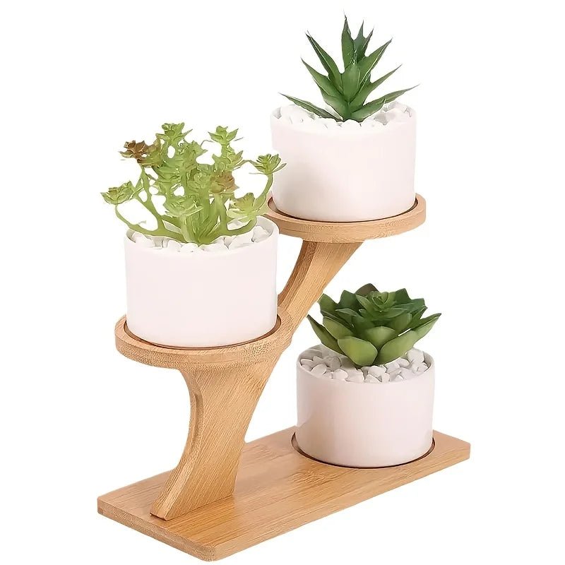 Minimalistische bamboe standaard met 2 niveaus voor woon- en werkruimtes - Fioriscas