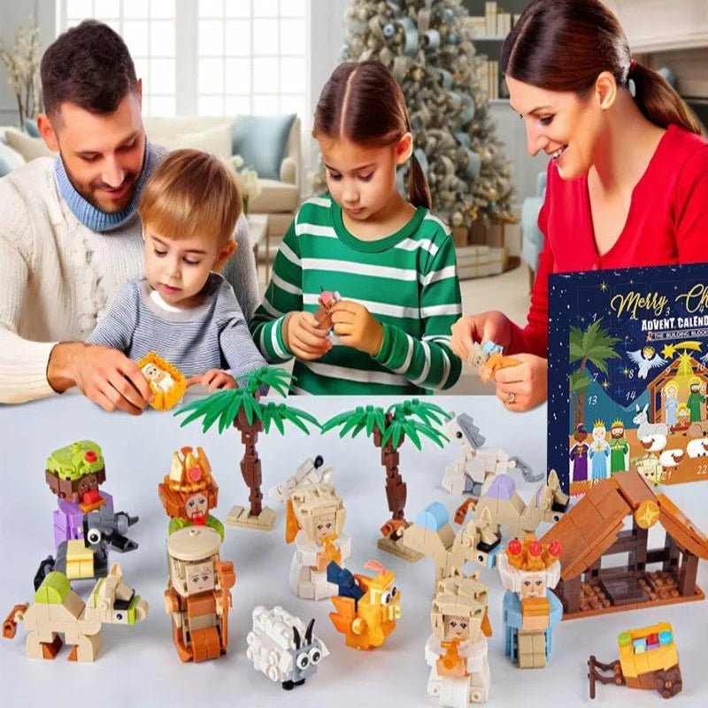 Kreativ DIY-adventskalender med julkrubba och 24 byggklossar för familjer - Fioriscas