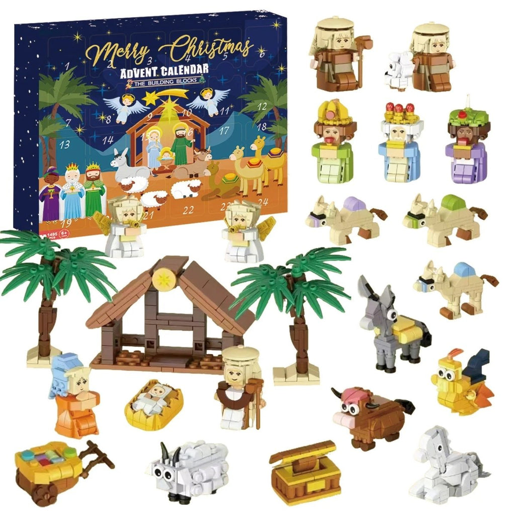 Kreativ DIY-adventskalender med julkrubba och 24 byggklossar för familjer - Fioriscas