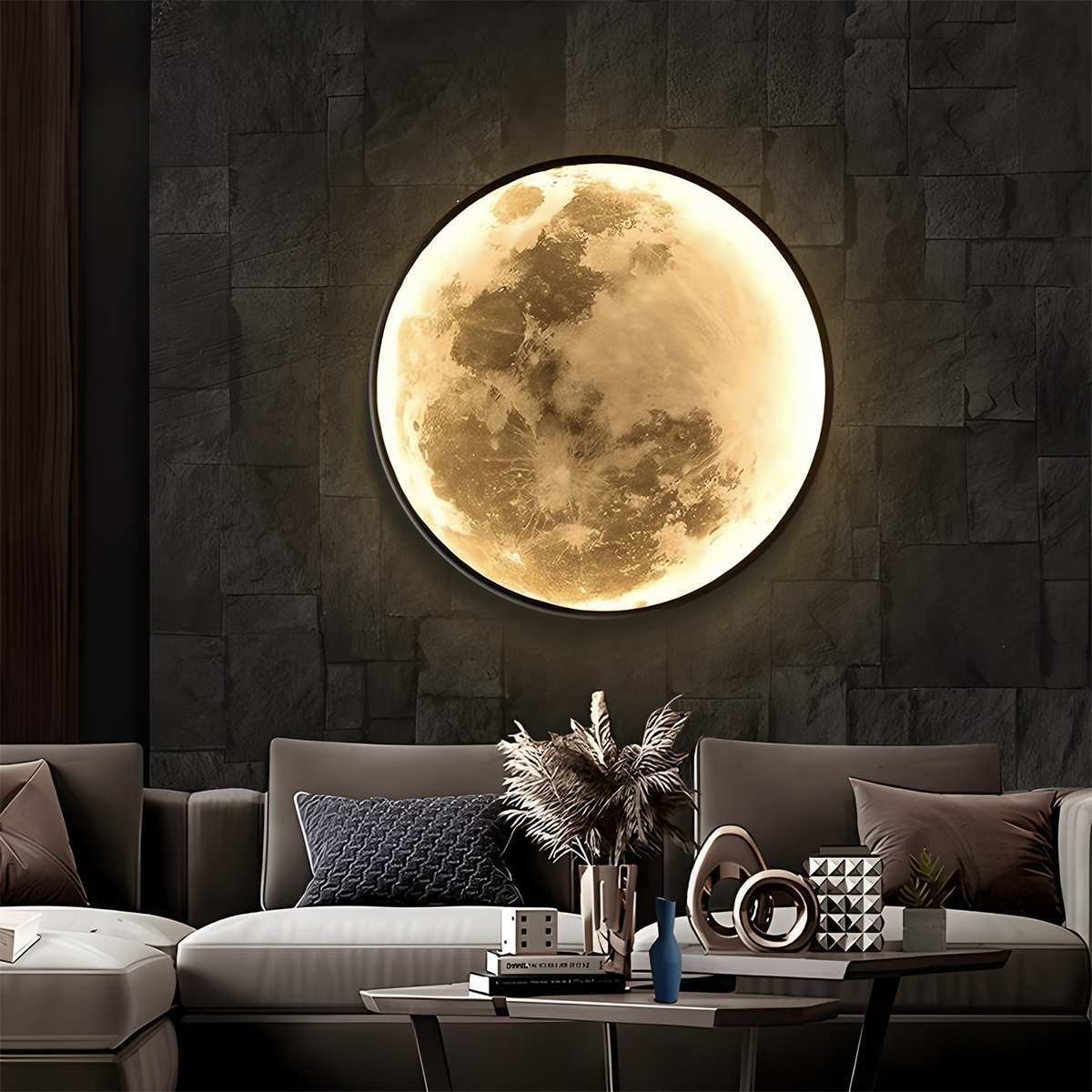 LunaPrint Moon Surface Wall Lamp Black Aluminum Frame