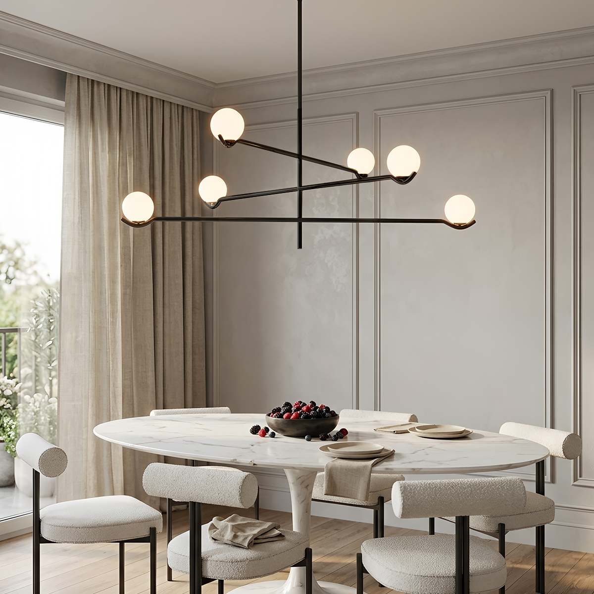 Lustre Trio Globe em Vidro com Haste Fina de Ferro para Interiores Modernos e Aconchegantes