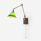 Wall Lamp Brass and Glass Shade Walnut Wood Base Adjustable Arm Vintage - Neutralighting