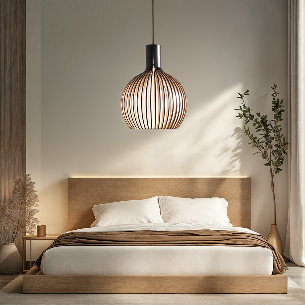 Nordhaven-bambuspendellampe med burdesign, justerbar ledning, 3 størrelser