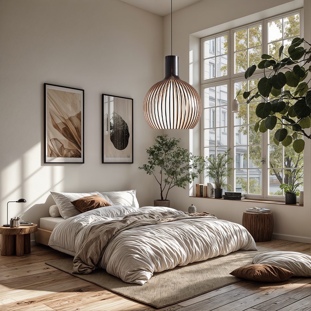 Nordhaven-bambuspendellampe med burdesign, justerbar ledning, 3 størrelser