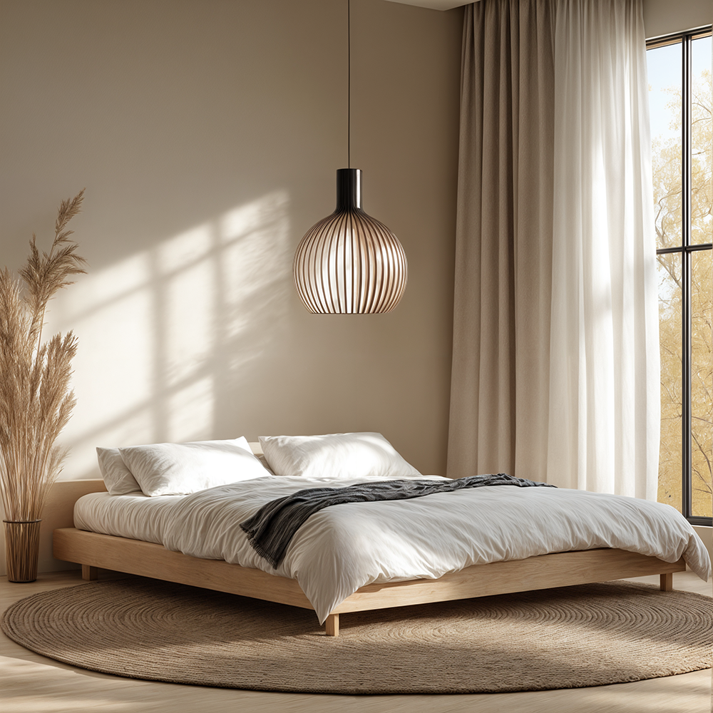 Nordhaven-bambuspendellampe med burdesign, justerbar ledning, 3 størrelser