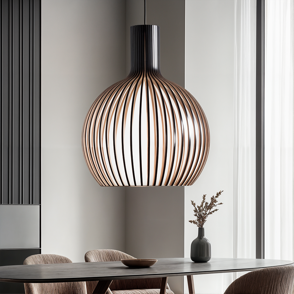 Nordhaven-bambuspendellampe med burdesign, justerbar ledning, 3 størrelser