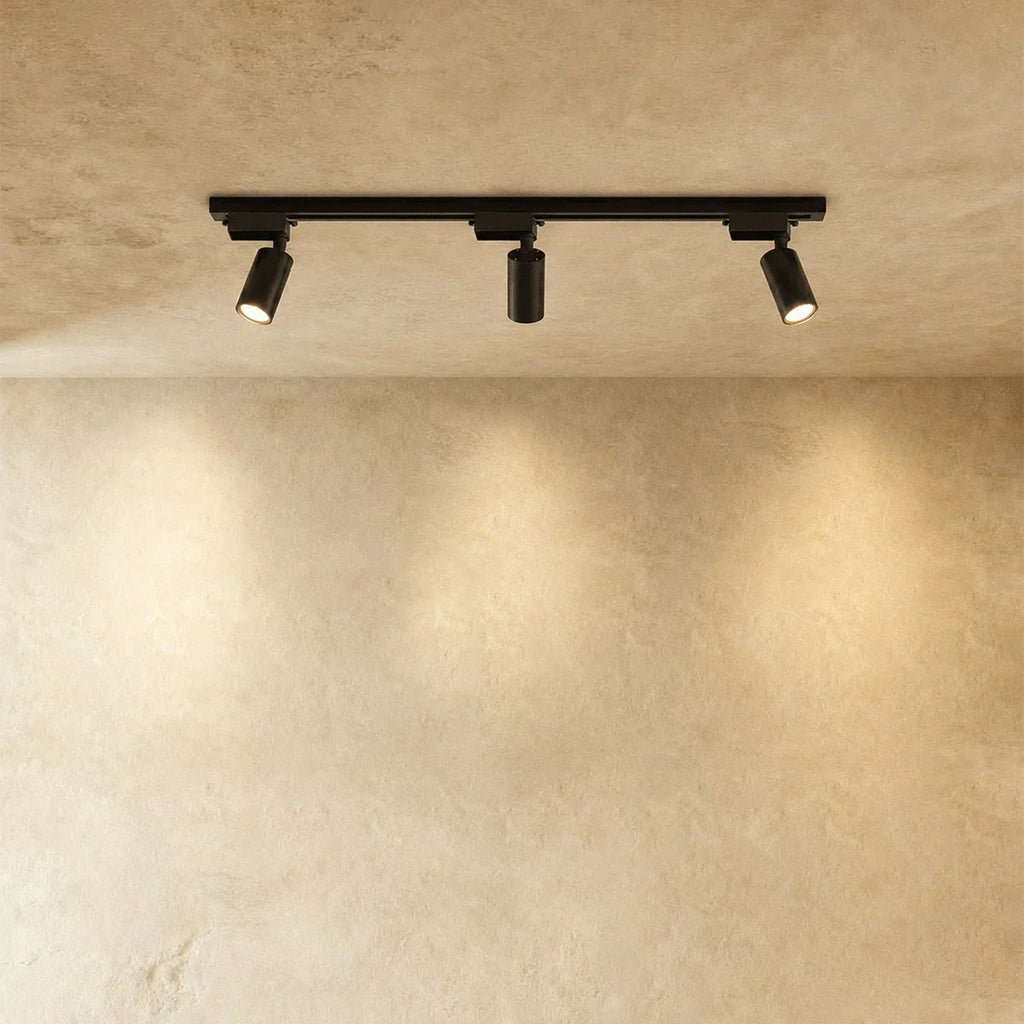 Slim Black Track Lighting With Adjustable Cylinder Heads For Accent And Task Lighting