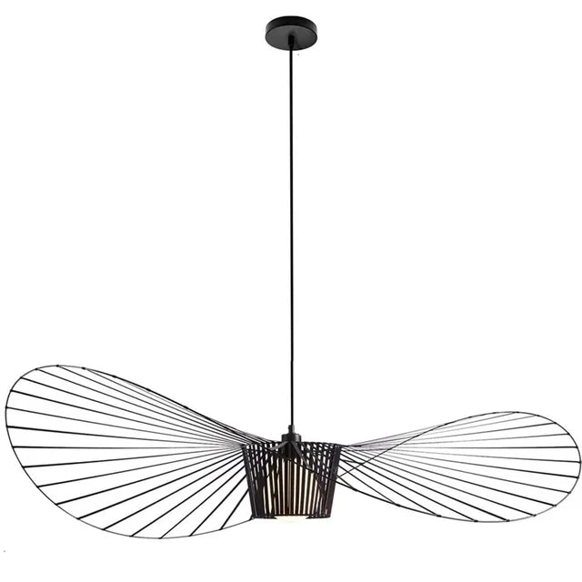 Aurelin Woven-Hat Ceiling Pendant Light, Matte Black, Brown & White