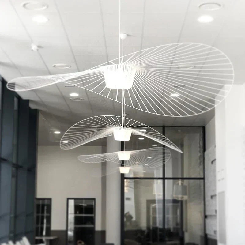 Aurelin Woven-Hat Ceiling Pendant Light, Matte Black, Brown & White
