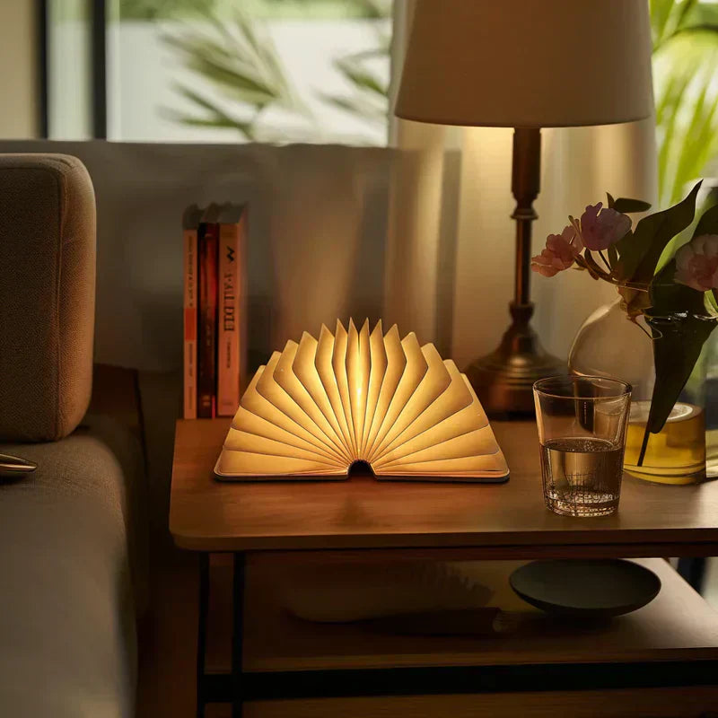 Opvouwbare boeklamp met warme houtafwerking, draadloze led-nachtlamp-segmented_1_1